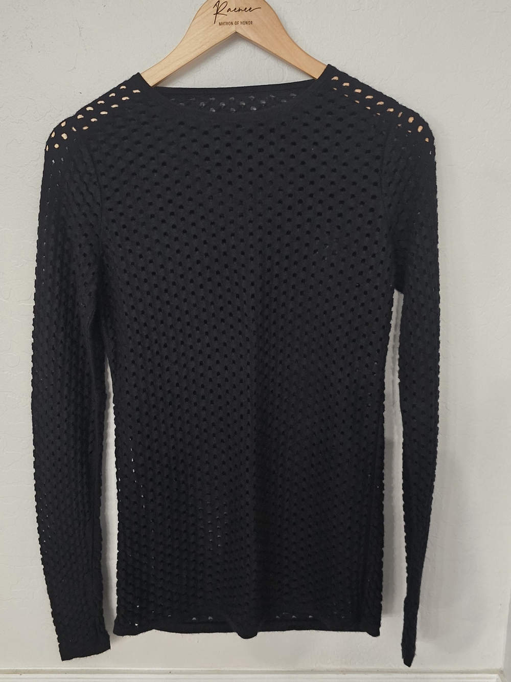Cashmere & Silk Blend Black Crochet Open-Knit Long Sleeve Top